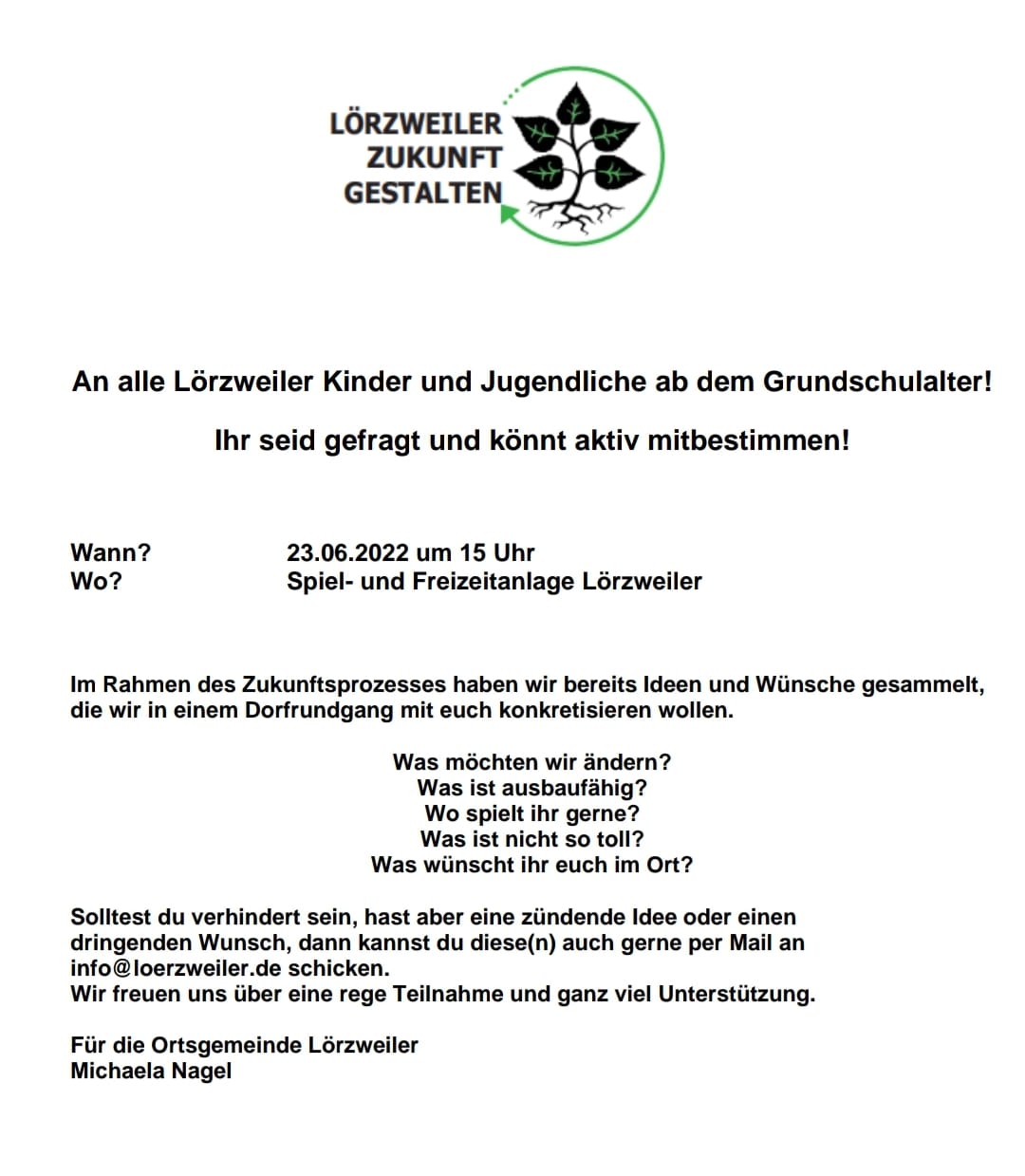 An alle Lörzweiler Kinder und Jugendliche